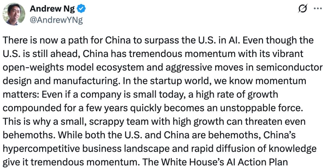 中国在AI领域超越美国已是板上钉钉？吴恩达：美国无法保持领先
